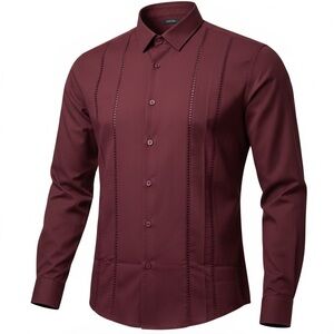 🆕LETSEE Men's Cuban Guayabera Shirt L burgundy